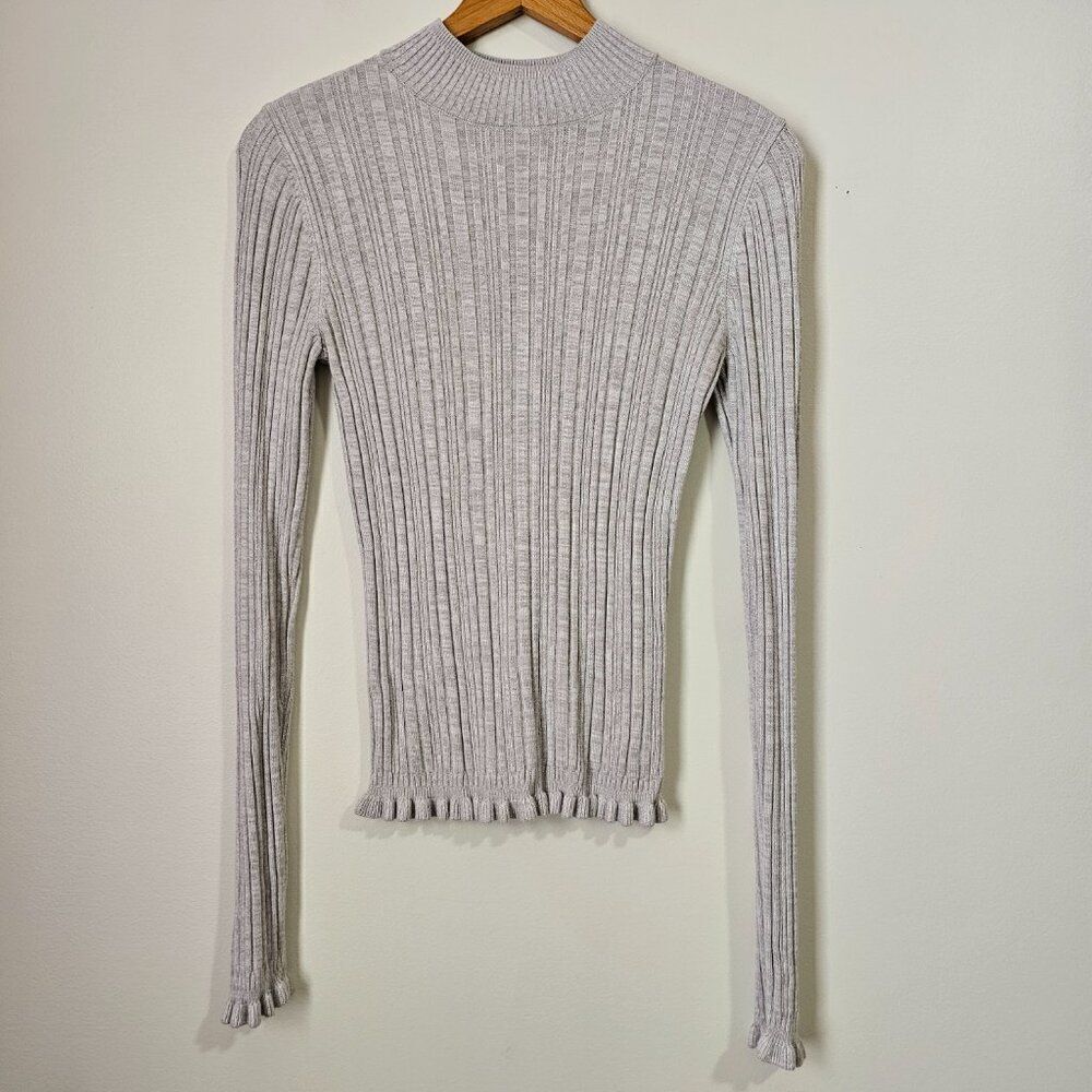 EUC LIKE NEW MISS SELFRIDGE LIGHT GREY RIBBED MOCKNECK LONGSLEEVES LETTUCE HEM M